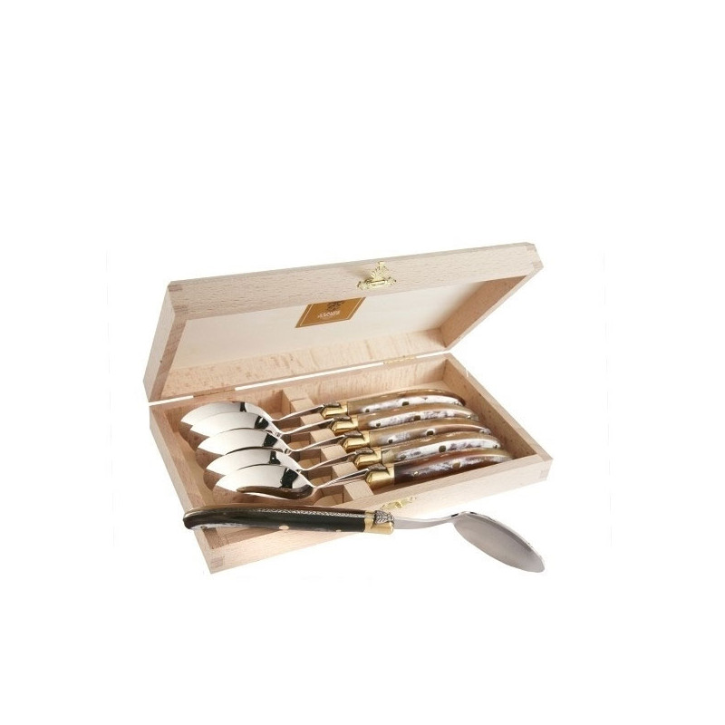 Laguiole luxury boxed set of 6 real clear horn handle knives